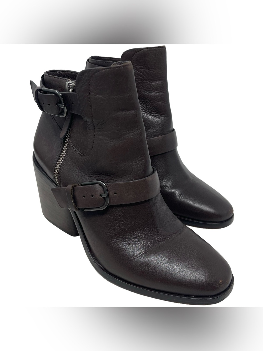 Pour La Victoire Women's Brown Leather Wilson Buckle-Strap Booties Boots Size 7